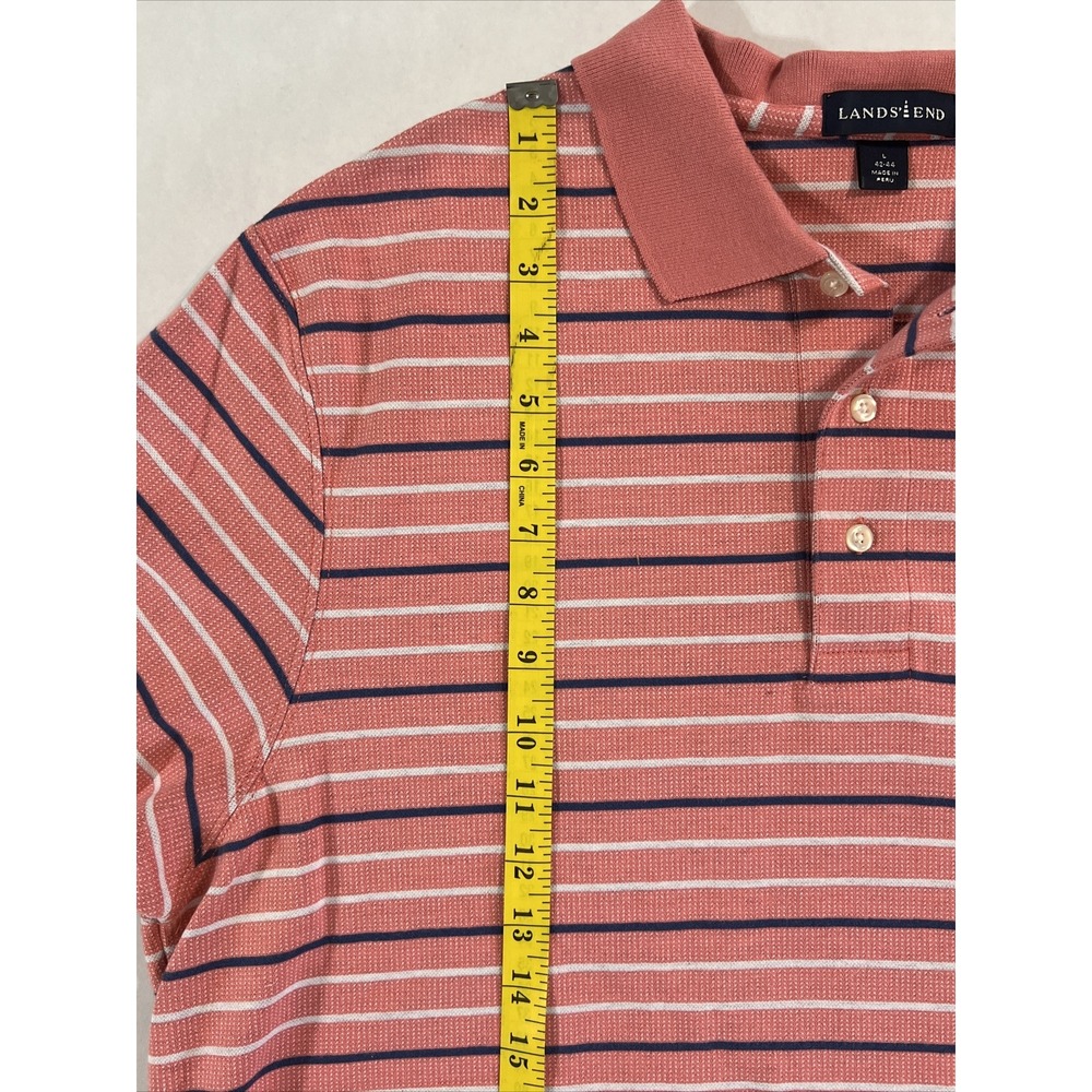 Lands' End Polo Shirt Pink W/Navy & White Stripes Mens SZ Large Classic Preppy - Picture 6 of 16